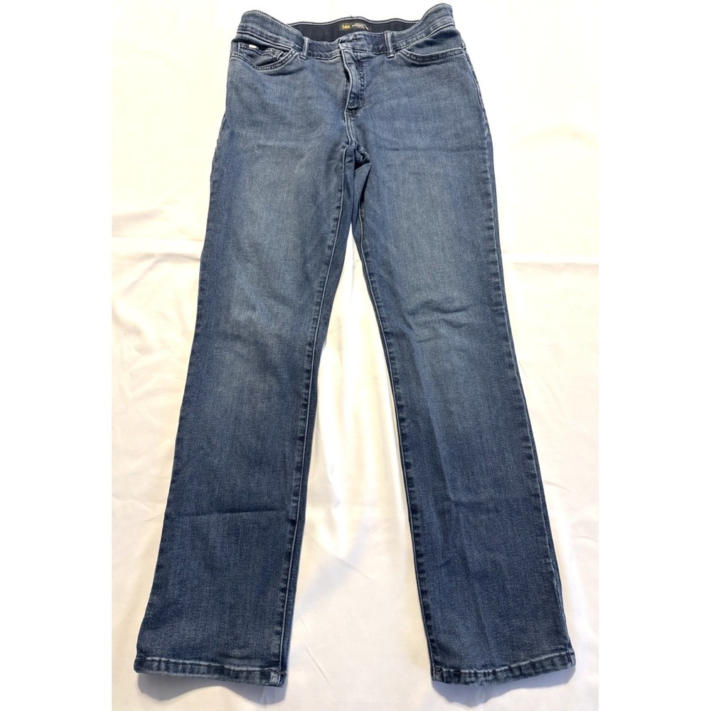 Lee Straight Leg Jeans Womens 10 Medium Blue Flex Motion Mid Rise Regular Fit